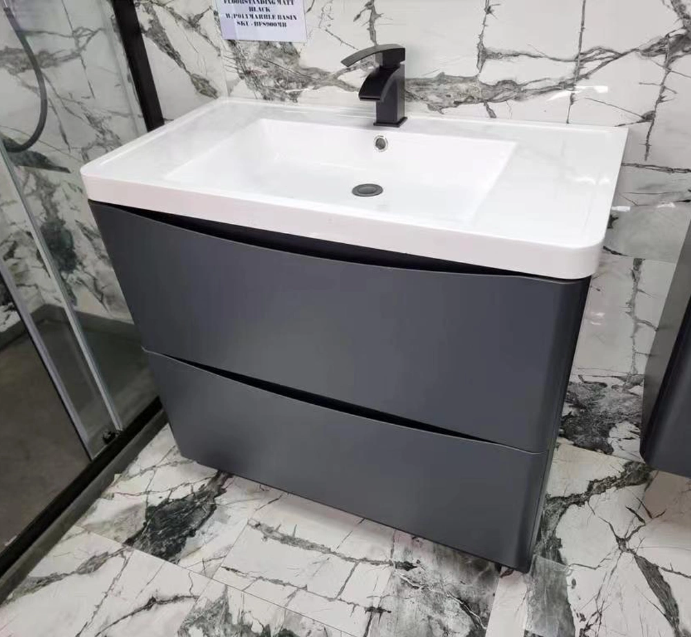 600mm Grey Bathroom Smile Vanity Unit Basin Storage 2 Drawers Cabinet Furniture