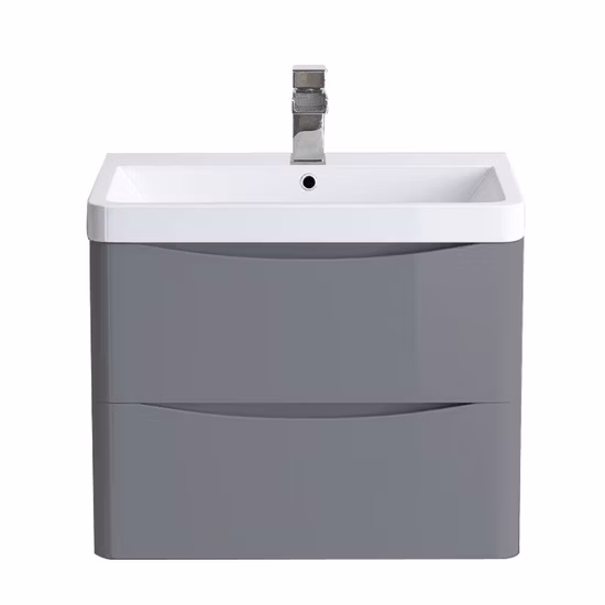 Mobile da bagno Smile, mobiletto per lavabo, 600 mm, grigio, con 2 cassetti